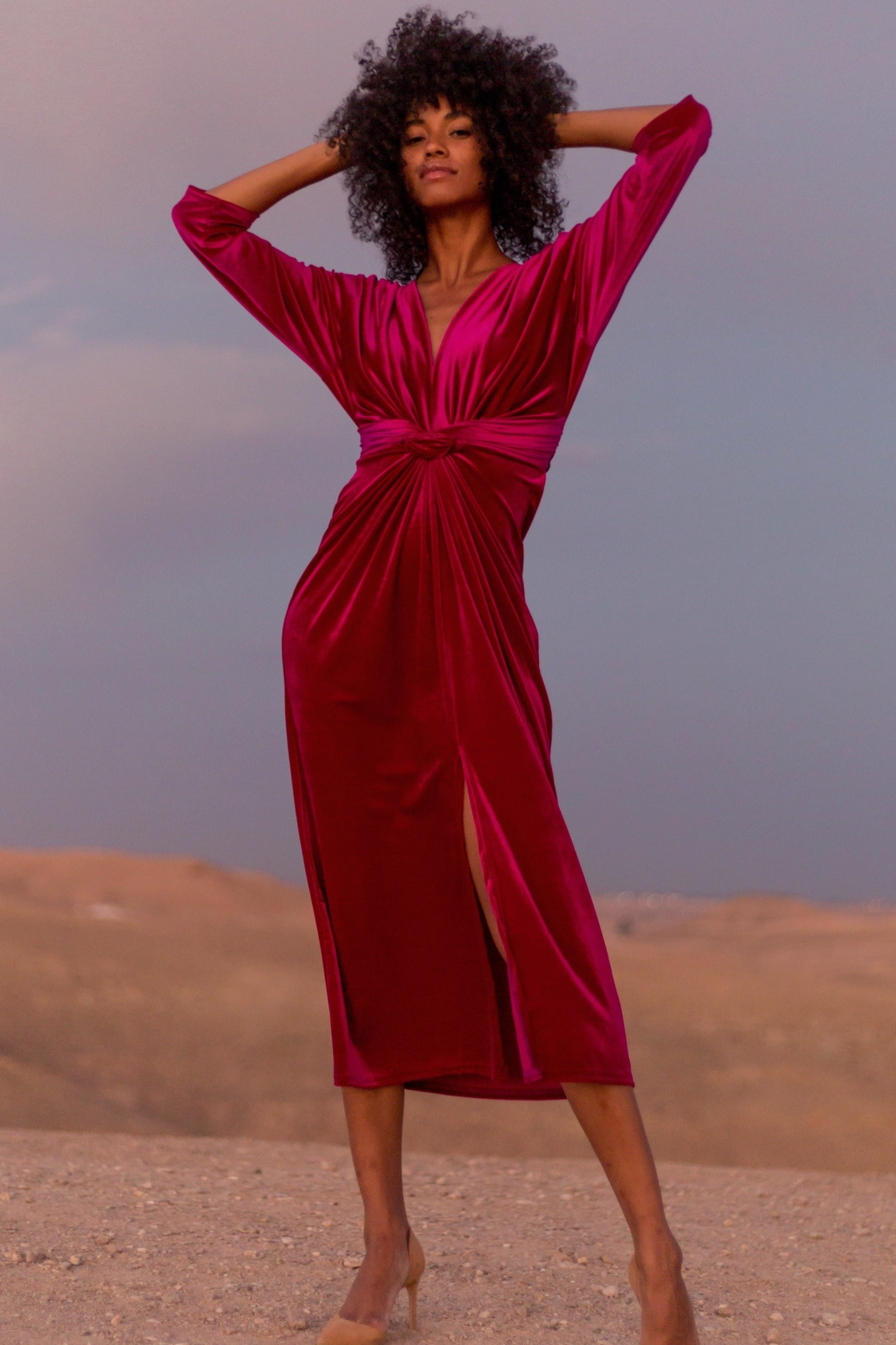 Robe velours PAOLA Fuchsia